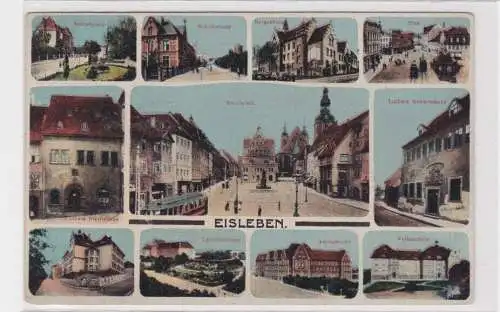 907025 Mehrbild Ak Eisleben - Schloßplatz, -straße, Bergschule, Plan, Markt usw.