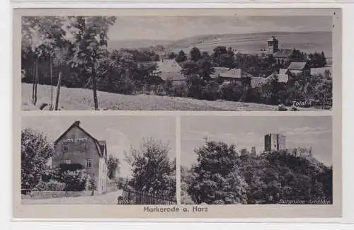 906595 Mehrbild Ak Harkerode a. Harz - Totale, Gasthaus K. Uhlmann, Burgruine