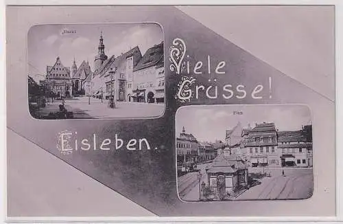 906265 Ak Viele Grüße aus Eisleben - Markt und Plan um 1920