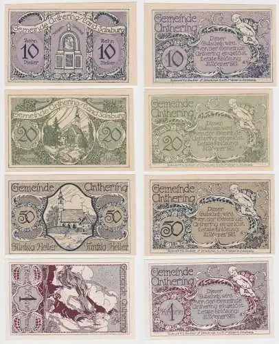 4 Banknoten 10 bis 50 Heller, 1 Krone Notgeld Gemeinde Anthering (154143)