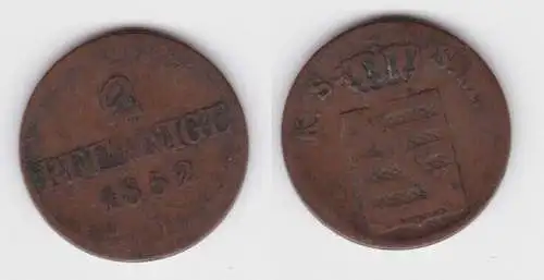 2 Pfennig Kupfer Münze Sachsen 1852 F f.ss (143256)