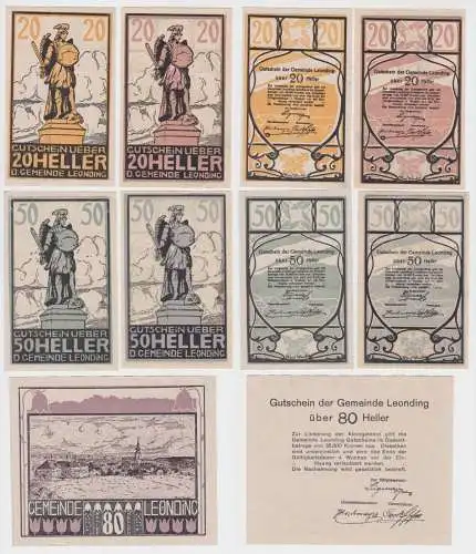 2x 20, 50 und1x 80 Heller Banknoten Leonding (133319)