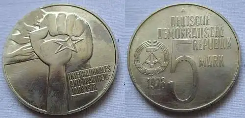 DDR Gedenk Münze 5 Mark Anti Apartheid Jahr 1978 (124702)