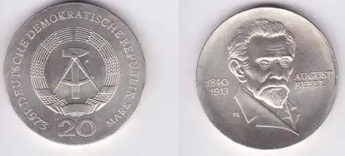 DDR Gedenk Münze 20 Mark August Bebel 1973 Silber (123259)