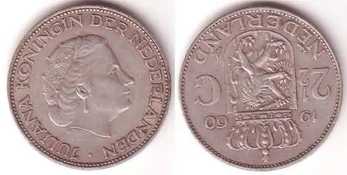 2 1/2 Gulden Silber Münze Niederlande 1960 (115234)