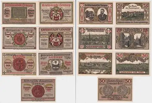 3 x 50, 4 x 75 Pfennig Banknoten Notgeld Stadt Lennep 15.7.1921 OVP (133490)