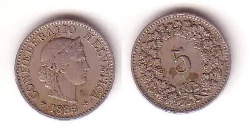 5 Rappen Nickel Münze Schweiz 1883 B (115368)
