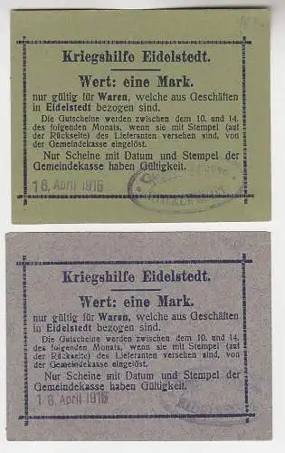 2 x Banknoten 1 Mark Kriegshilfe Eidelstedt 16.April 1915 (115885)