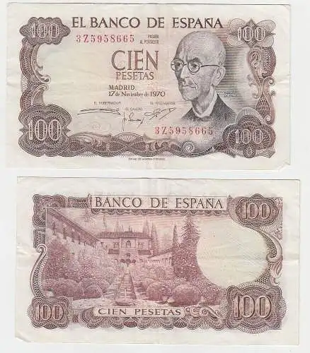 100 Peseta Banknote Spanien 17.11.1970 (115772)