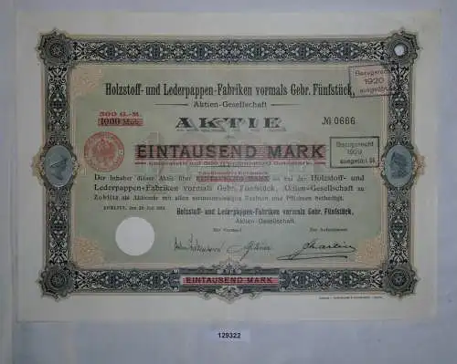 1000 Mark Aktie Holzstoff- & Lederpappen Fabriken Zoblitz 20. Juni 1901 (129322)