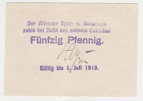 50 Pfennig Banknote Altonaer Spar- & Bauverein gültig bis 1.07.1919 (115842)