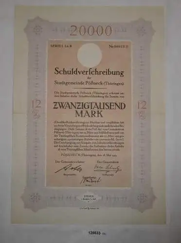 20000 Mark Schuldverschreibung Stadtgemeinde Pößneck 28. Mai 1923 (128633)