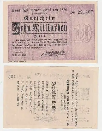 10 Milliarden Mark Banknote Hamburger Privat Bank 24.10.1923 (115853)