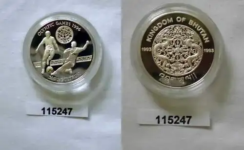 300 Ngultrum Silber Münze Bhutan Olympiade 1996 Atlanta Fussball 1993 (115247)