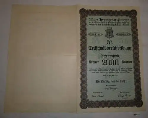 2000 Kronen Schuldverschreibung Anleihe der Stadtgemeinde Linz 1921 (126908)
