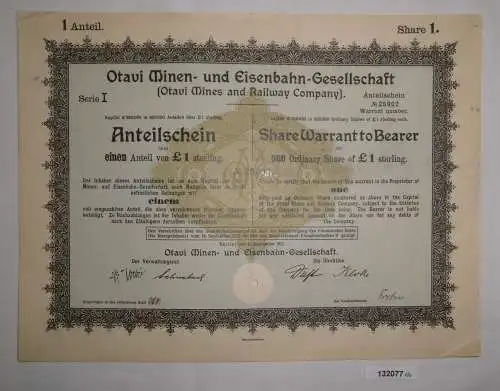 1 Pfund 10 Aktien Otavi Minen-& Eisenbahn-Gesellschaft Berlin 12.9.1921 (132077)