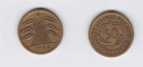 50 Rentenpfennig Messing Münze Weimarer Republik 1924 E Jäger 310 (124298)