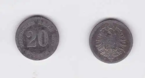 20 Pfennig Silber Münze Deutsches Reich 1874 F, Jäger 5  (124515)