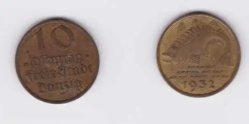 10 Pfennig Messing Münze Danzig 1932 Dorsch Jäger D 13 (124505)