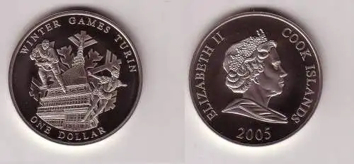 1 Dollar Nickel Münze Cook Inseln Olympiade Turin 2006, Wintersport (115673)