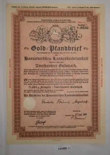 200 Goldmark  Pfandbrief hannoversche Landeskreditanstalt 15.2.1929 (131900)