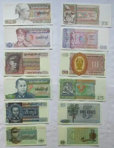 1 bis 75 Kyats Banknote Union of Burma Bank Pick 55-57,62,63,65 (124990)