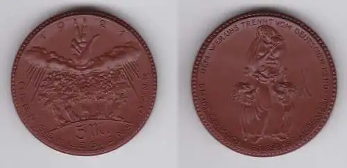 Seltene 5 Mark Porzellan Münze Oberschlesien Dank 1921 (131565)