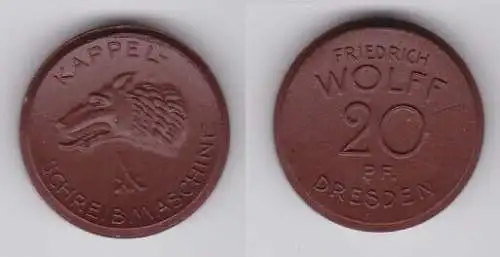 20 Pfennig Porzellan Meissen Notgeld Münze Friedrich Wolff Dresden  (130026)
