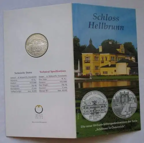 Mappe 10 Euro Silbermünze Österreich Schloss Hellbrunn 2004 (125470)