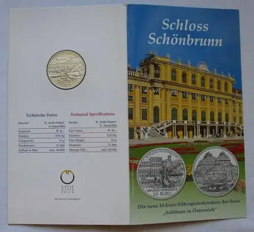 Mappe 10 Euro Silbermünze Österreich Schloss Schönbrunn 2003 (125459)
