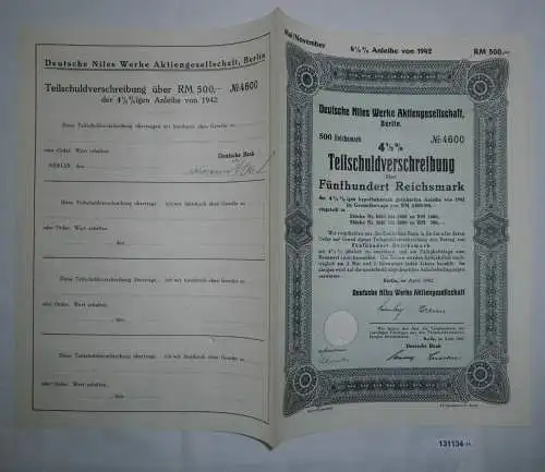 500 Mark Aktie Deutsche Niles Werke Berlin Februar 1934 (132381)