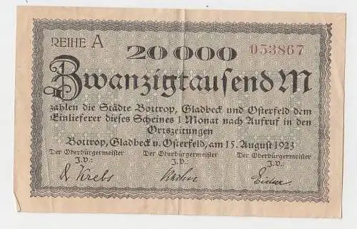20000 Mark Banknote Bottrop, Gladbeck und Osterfeld 15.8.1923 (112780)