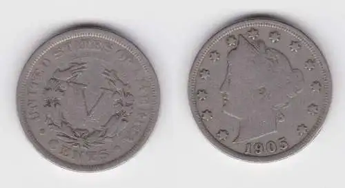 5 Cents Kupfer Nickel Münze USA 1905 (141525)
