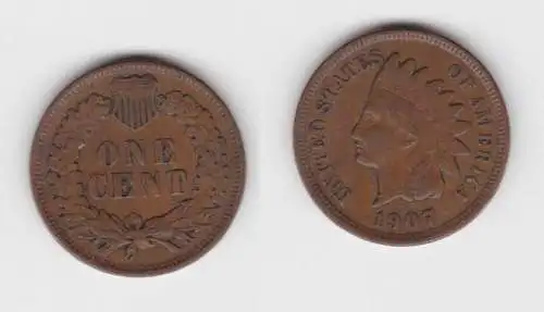1 Cent Kupfer Münze USA 1907 (142789)