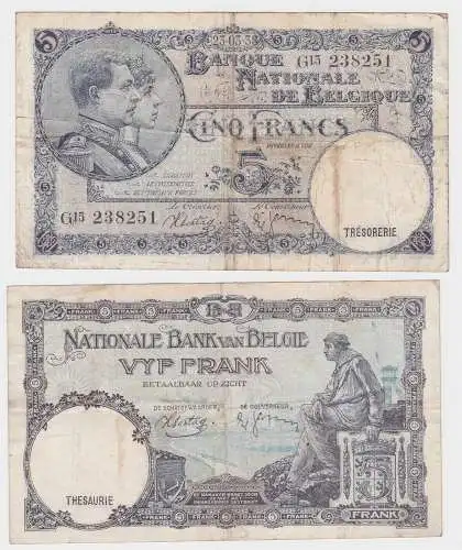 5 Franc Banknote Belgien 23.3.1938 (131816)