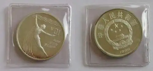 10 Yuan Silber Münze China 1990 Olympia Barcelona 1992, Turmspringen (132115)
