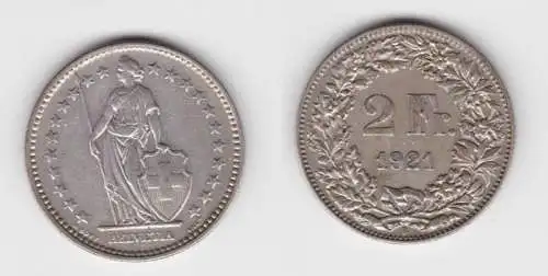 2 Franken Silber Münze Schweiz 1921 B (136361)