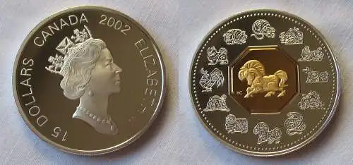 15 Dollar Silbermünze Kanada Lunar Serie Jahr des Pferd 2002 (113592)