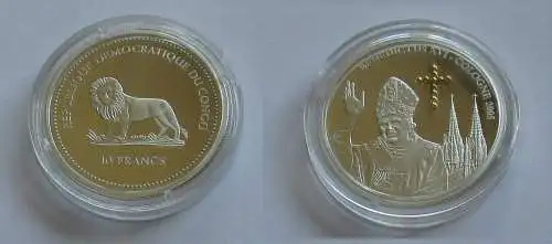 10 Francs Silbermünze Kongo Congo 2005 Papstbesuch Köln Benedictus XVI. (132267)