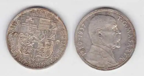 20 Kronen Silber Münze Tschechoslowakei Masaryk 1937 (142211)