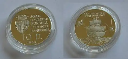 10 Diners Silber Münze Andorra 1996 Segelschiff PP (132100)
