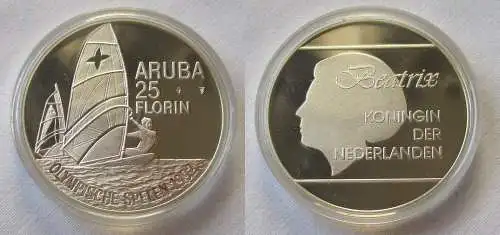 25 Florin Silber Münze Aruba Olympiade Barcelona 1992 Segler (105889)