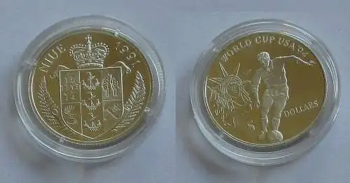5 Dollar Silber Münze Niue 1991 Fussball WM USA 1994 PP (132199)