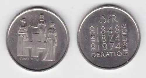 5 Franken Kupfer Nickel Münze Schweiz 100 Jahre Verfassungrevision 1974 (139850)