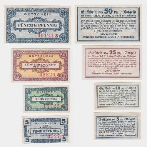 4 Banknoten Notgeld Diessen vor München Jos.C.Huber um 1920 (124869)