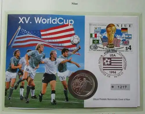5 Dollar Cu/Ni Münze 1991 Niue Numisbrief Fußball WM 1994 RAR in PP (124782)