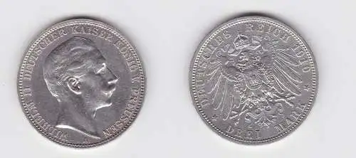 3 Mark Silbermünze Preussen Kaiser Wilhelm II 1910 Jäger 103 (130854)