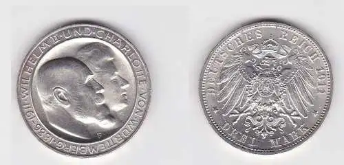 3 Mark Silbermünze Württemberg Silberhochzeit 1911 Jäger 177 a  (131163)