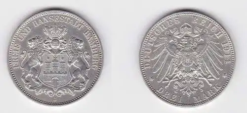 3 Mark Silbermünze Freie und Hansestadt Hamburg 1914 Jäger 64 (130849)