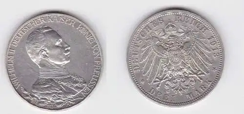 3 Mark Silbermünze Preussen Kaiser in Uniform 1913 Jäger 112 (130851)